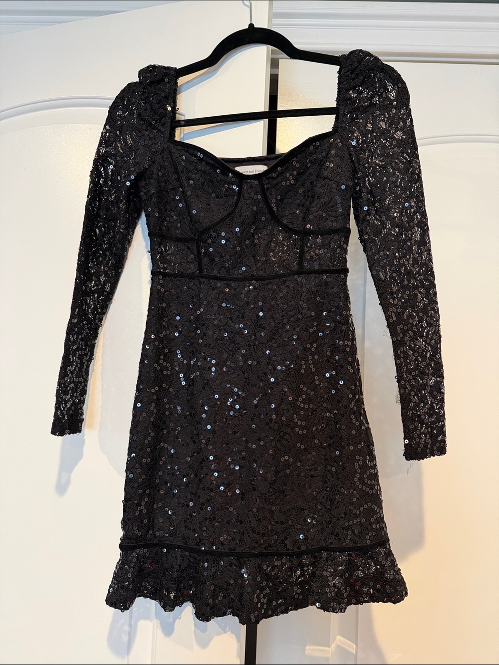 Lovers + Friends Black Sequin Puff-Sleeve Mini Dress